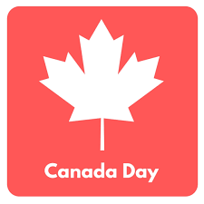 MAPLE LEAF WITH THE WORDS CANADA DAY AT THE BOTTOM. RED AND WHITE